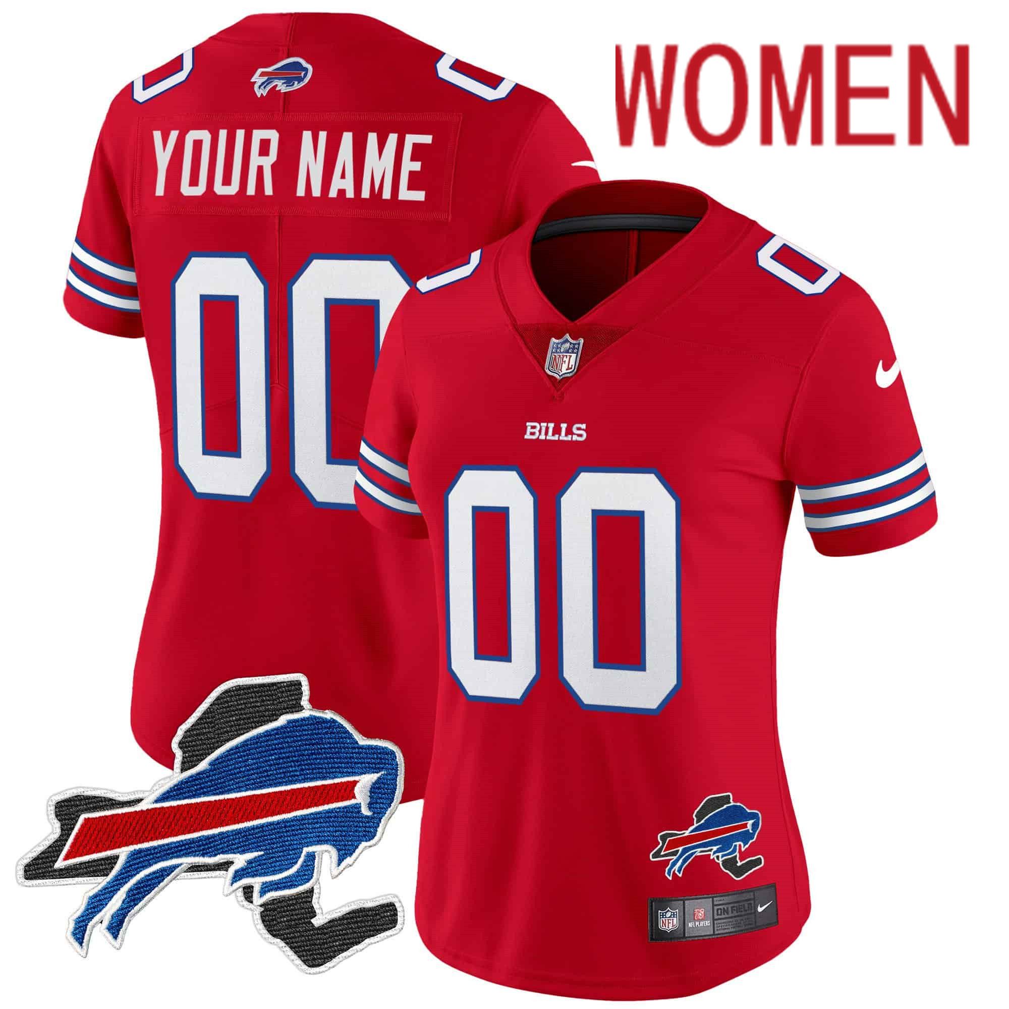 Women Buffalo Bills Red 2024 Nike Patch Vapor Limited Custom NFL Jersey